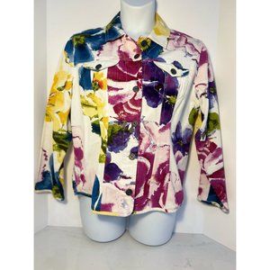 Chico's Multicolored Floral Denim Jacket (100% cotton)-SIZE:2